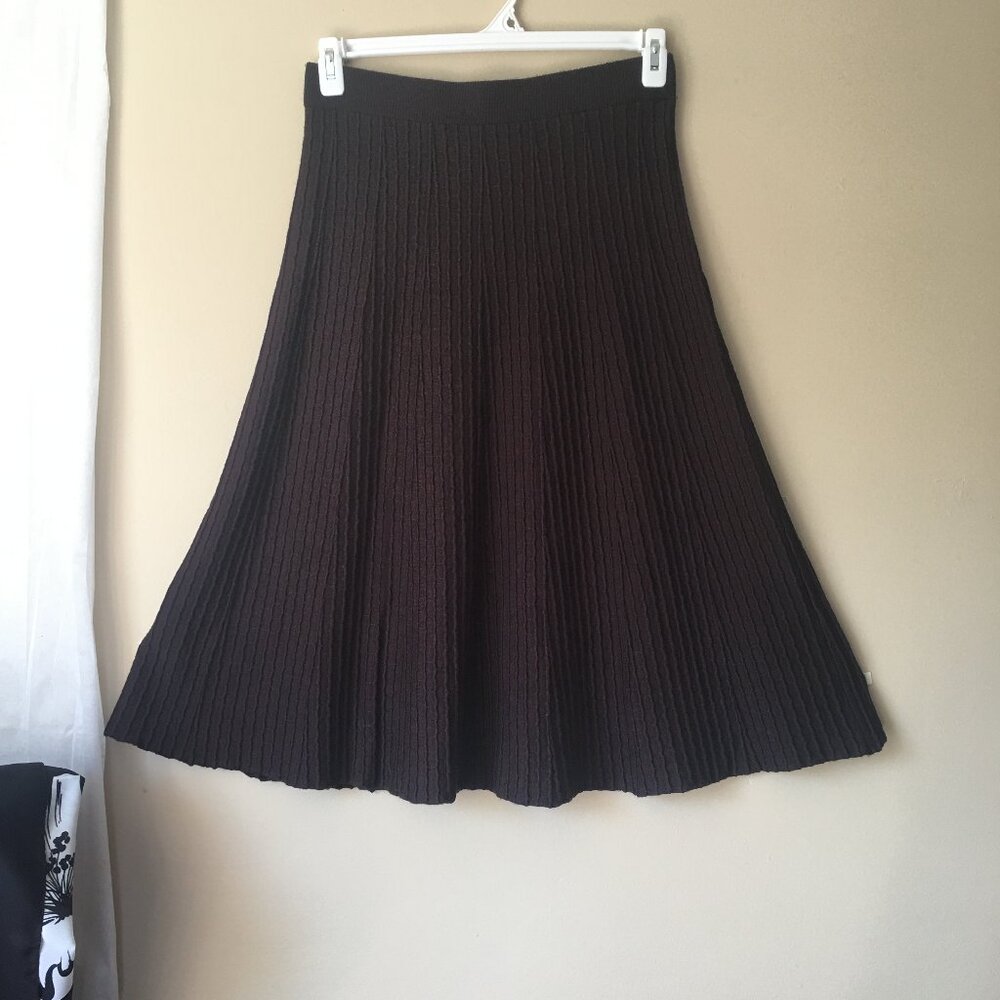 Suzy Shier Brown Skirt A line Viscose Med H2H-1018-2- Stretch Ribbed Waist. - Picture 1 of 7